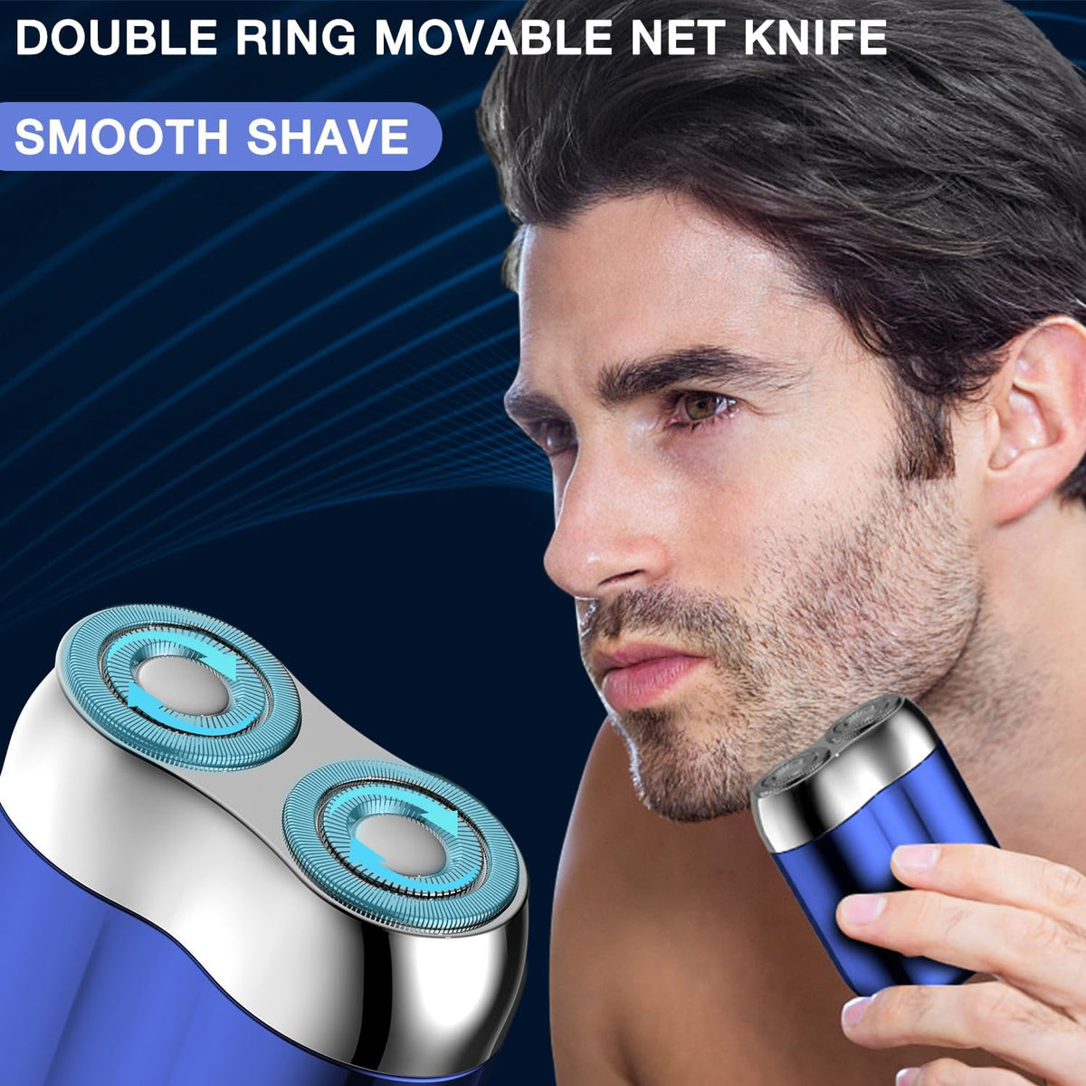 DOUNIU mini dual-head shaver side view highlights portable, pocket-size silhouette for on-the-go use