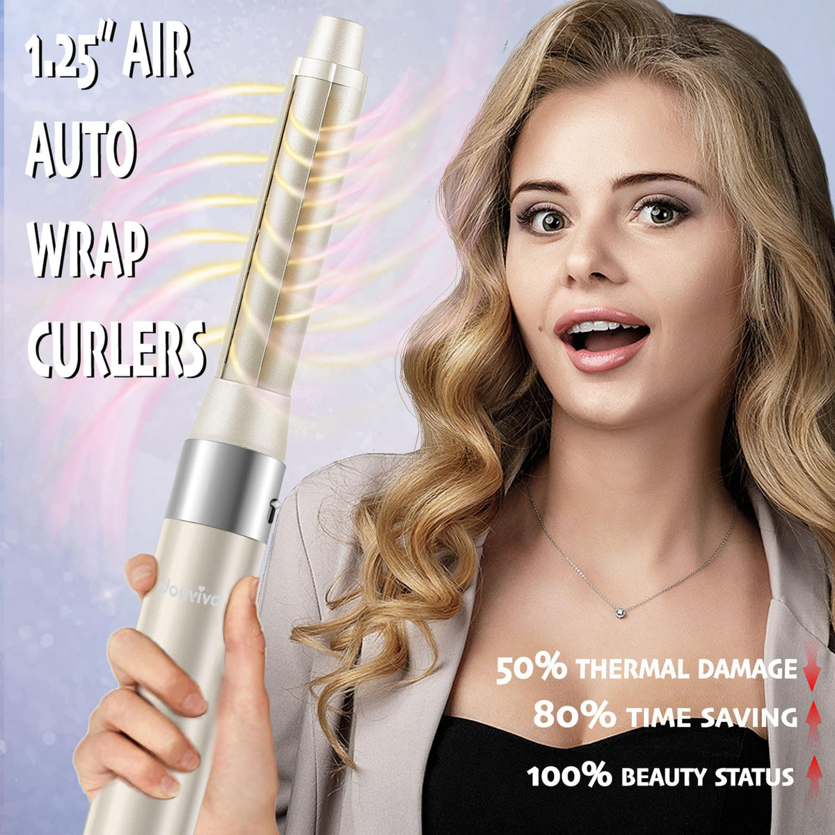 Douviva 1.25-inch auto wrap curlers creating voluminous, natural-looking waves.