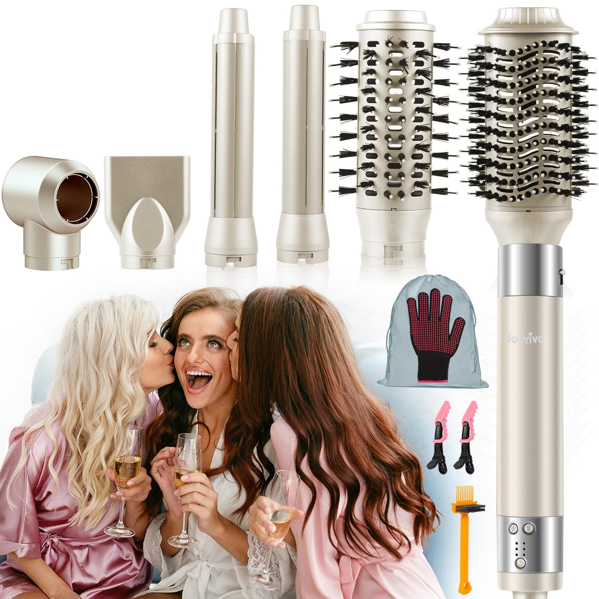 Douviva 6-in-1 ionic hair dryer brush for fast drying and versatile styling at home.