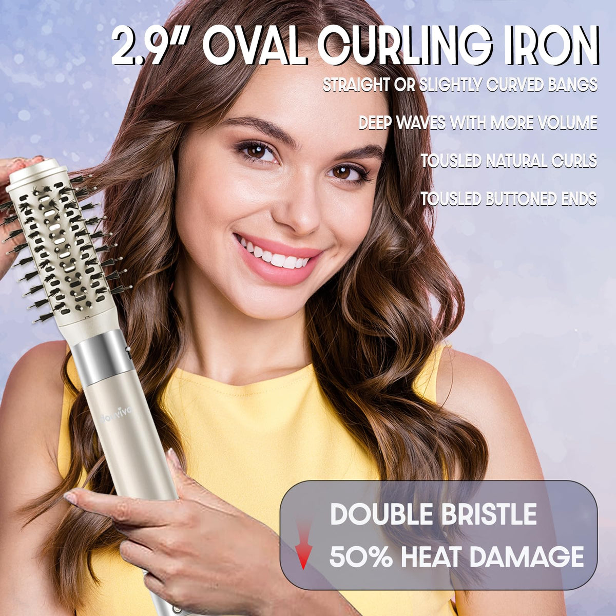 Douviva oval blow-dry brush smoothing strands and adding volume.