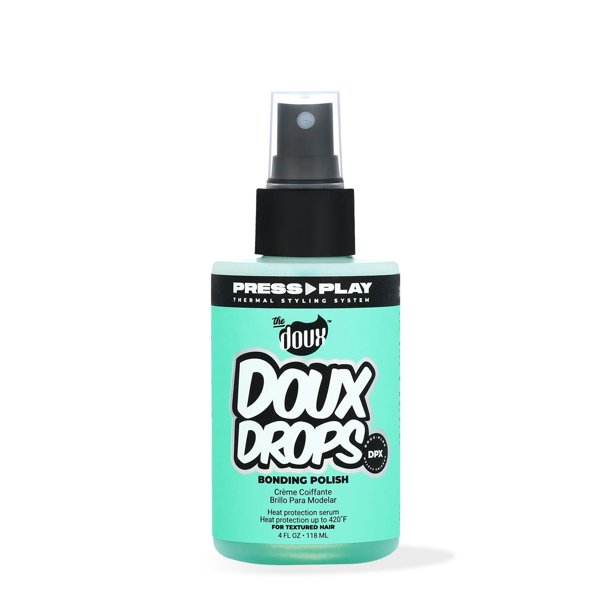 The Doux Drops Bonding Polish Spray bottle ready for smoothing frizz and shine