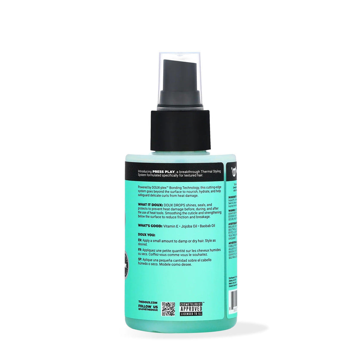 The Doux Drops Bonding Polish Spray nozzle close-up for precise application