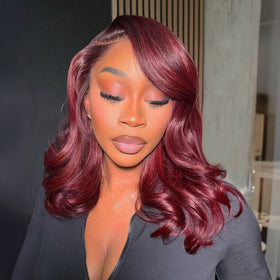 Douyin 99J burgundy bob wig with HD lace front for natural hairline