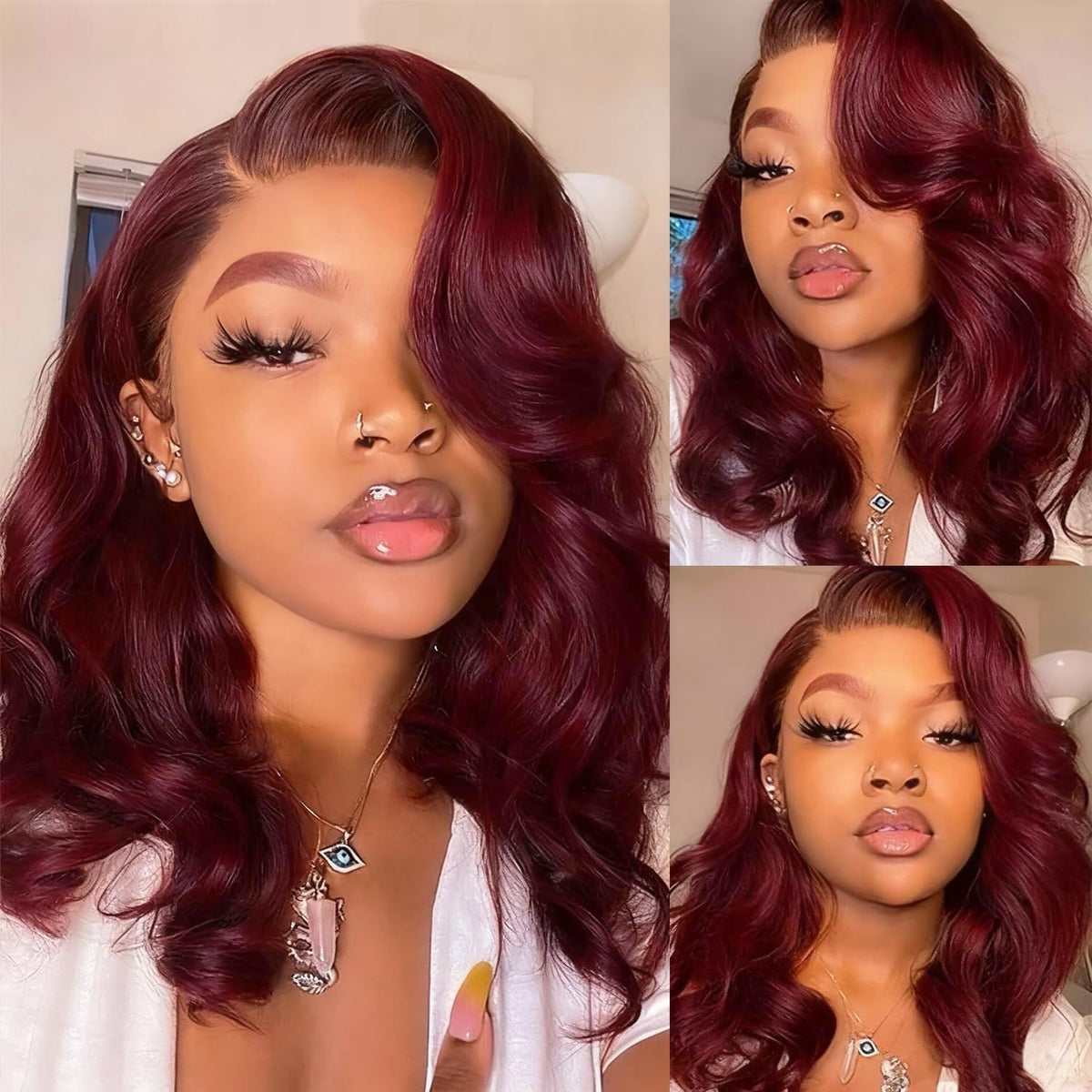 Douyin burgundy bob wig for daily wear with natural movement