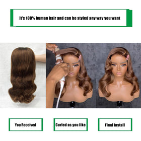 Douyin chocolate brown bob wig body wave texture for versatile styling.