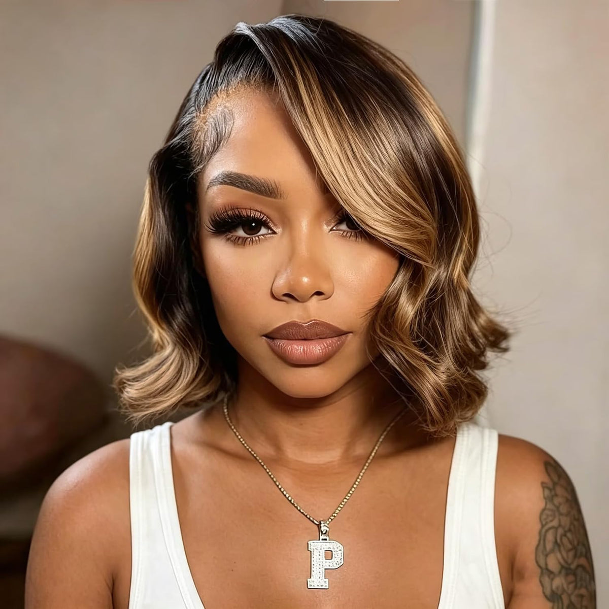 Douyin honey blonde bob wig 12 inch with HD lace front for natural, seamless parting.