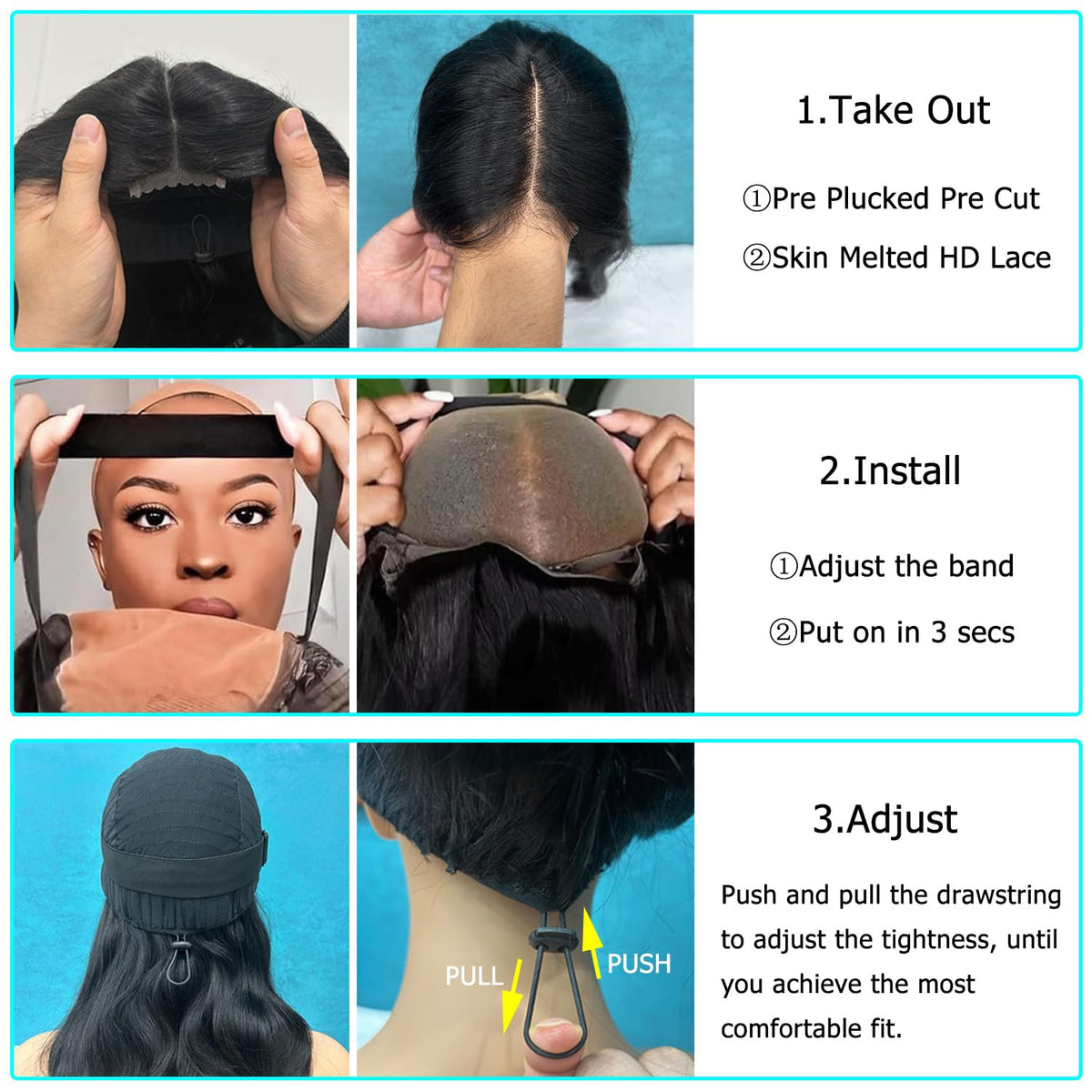 Douyin glueless wig with drawstring cap for adjustable comfort