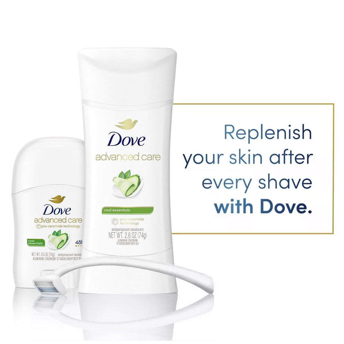 Dove Advanced Care Mini travel deodorant close-up for on-the-go refreshment