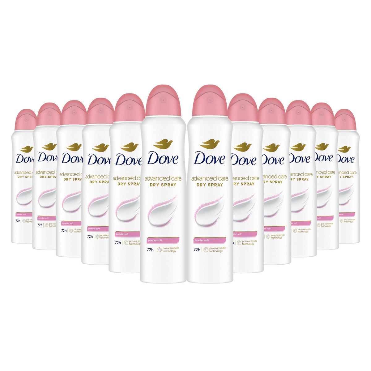 Dove Advanced Care Powder Soft Spray can demonstrates quick-dry protection for underarms.