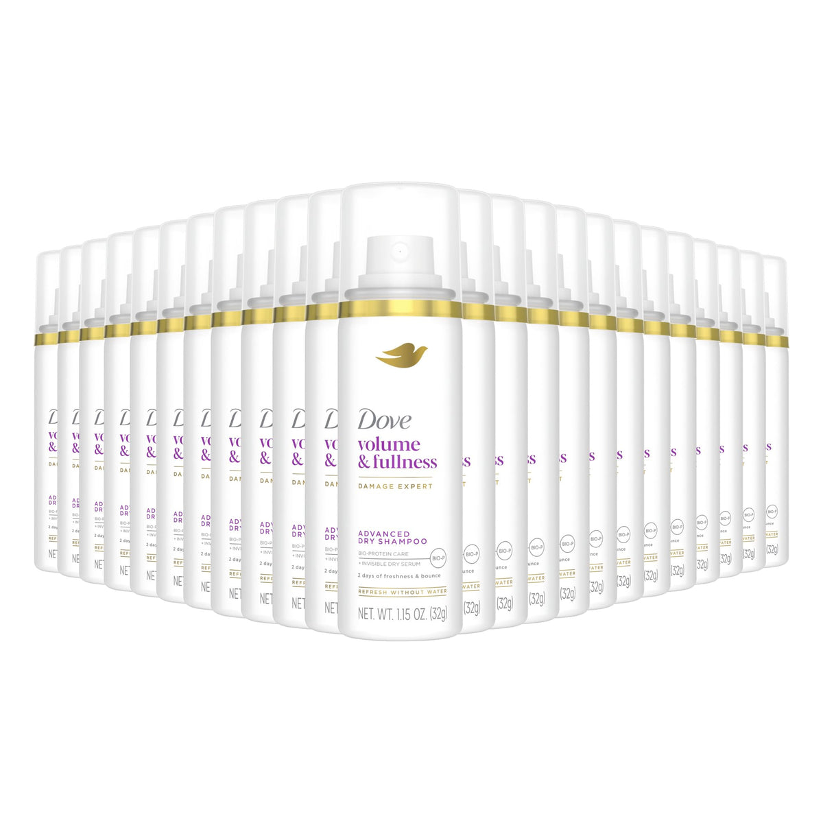 Dove Advanced Dry Shampoo bottle shown for quick refresh between washes.