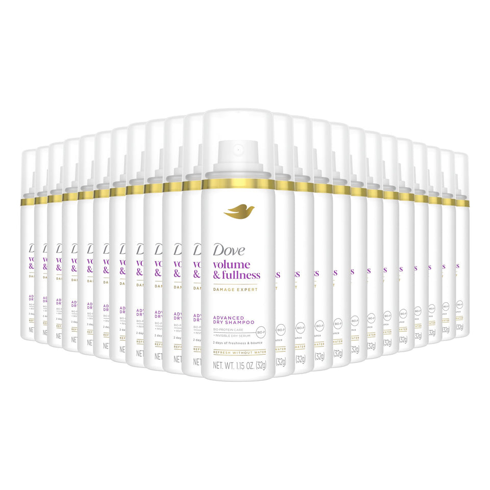Dove Advanced Dry Shampoo bottle shown for quick refresh between washes.