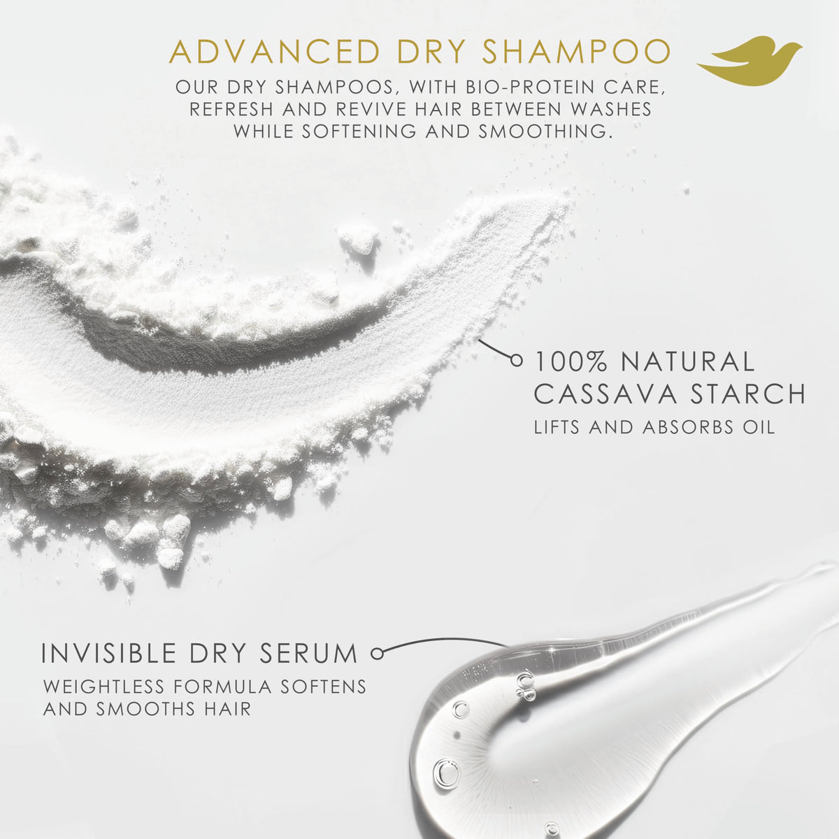No residue on hair after applying Dove Advanced Dry Shampoo.
