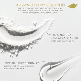 No residue on hair after applying Dove Advanced Dry Shampoo.