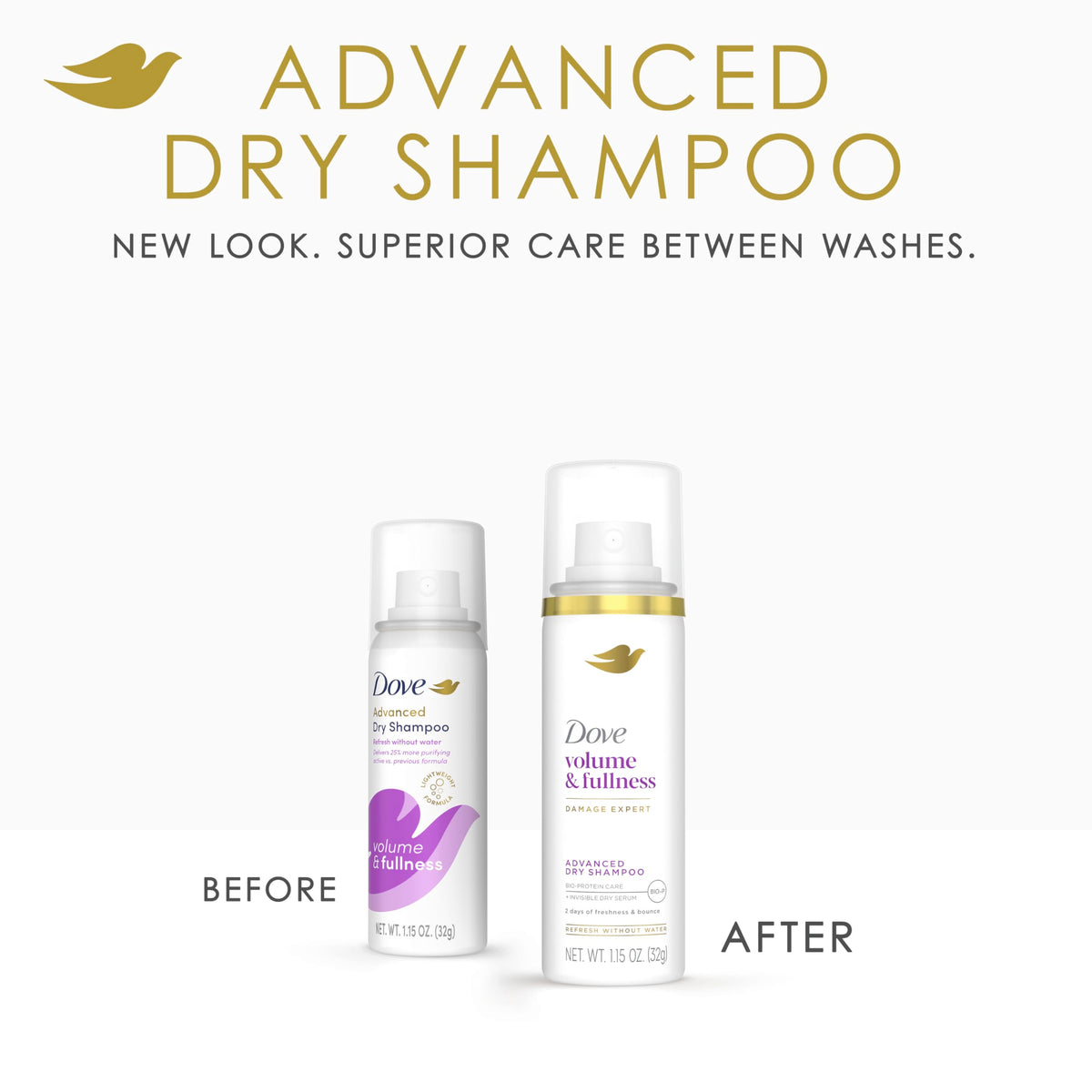 Dove Advanced Dry Shampoo spray applied to roots for instant lift.