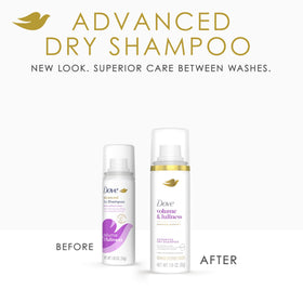 Dove Advanced Dry Shampoo spray applied to roots for instant lift.