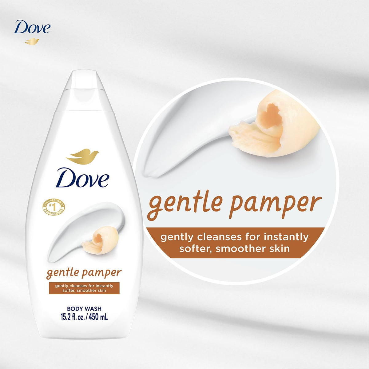 Bathroom scene featuring Dove Gentle Pamper ready for daily use