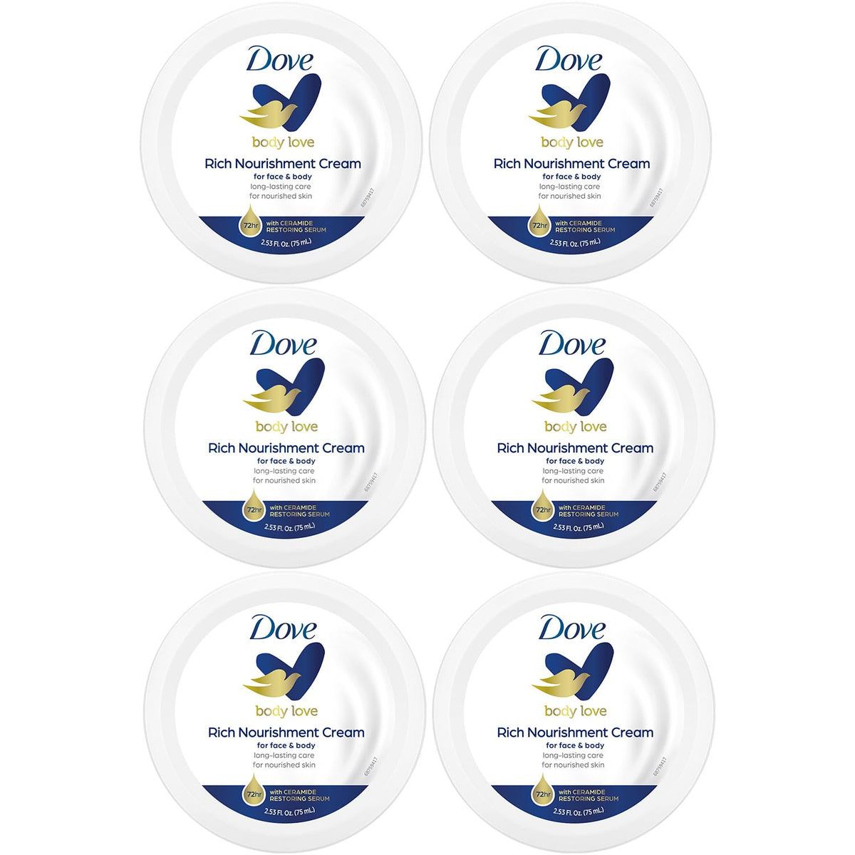 Dove Body Love Rich Nourishment Cream jar close-up showing rich texture for dry skin