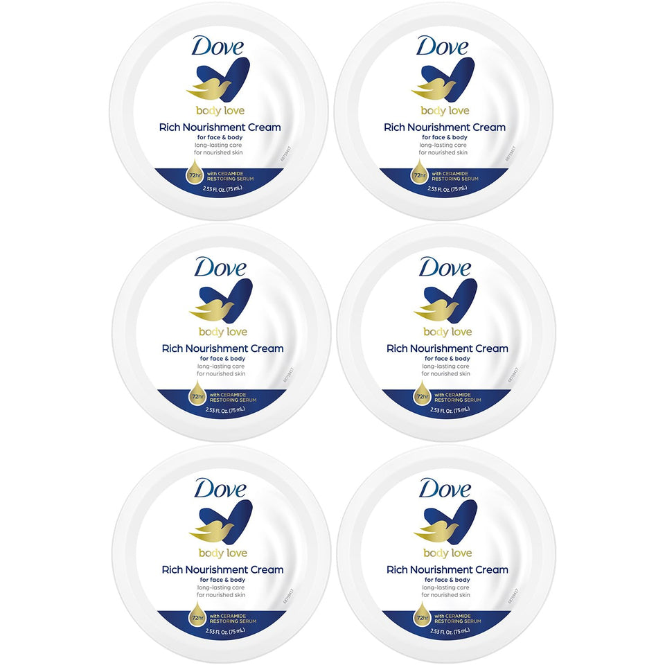 Dove Body Love Rich Nourishment Cream jar close-up showing rich texture for dry skin