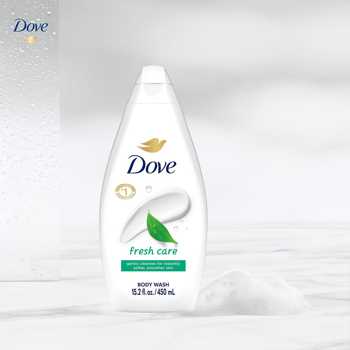 Dove Fresh Care bottle with cucumber and green tea for a refreshing cleanse.