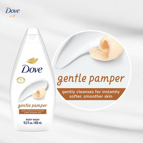 Dove Gentle Pamper label highlights sulfate-free, pH balanced formula