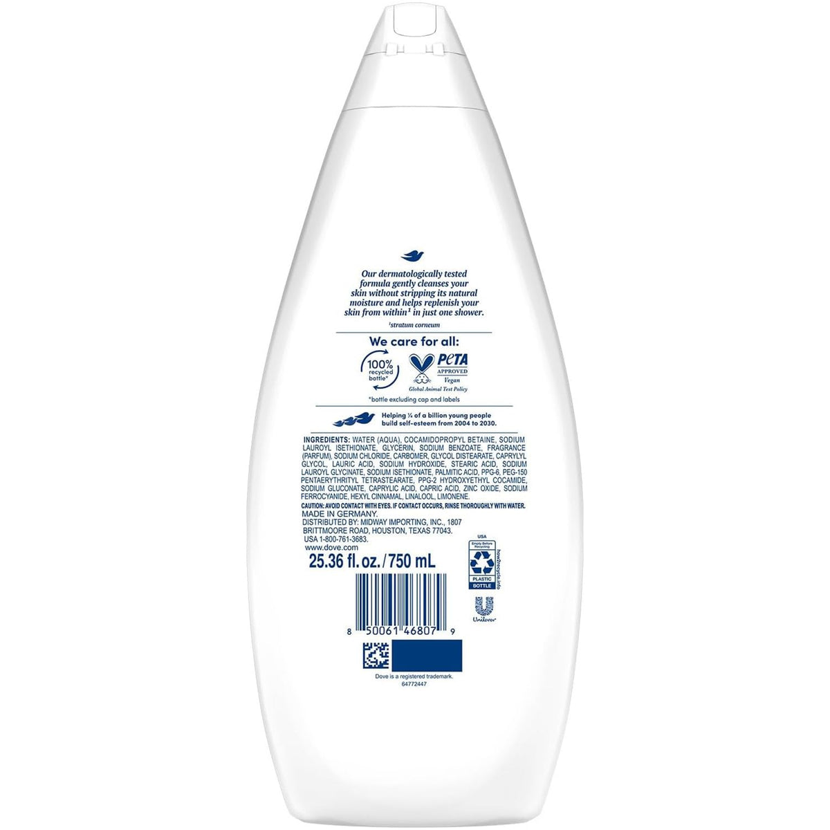 Dove Body Wash Hydrate with rich lather for gentle cleansing.