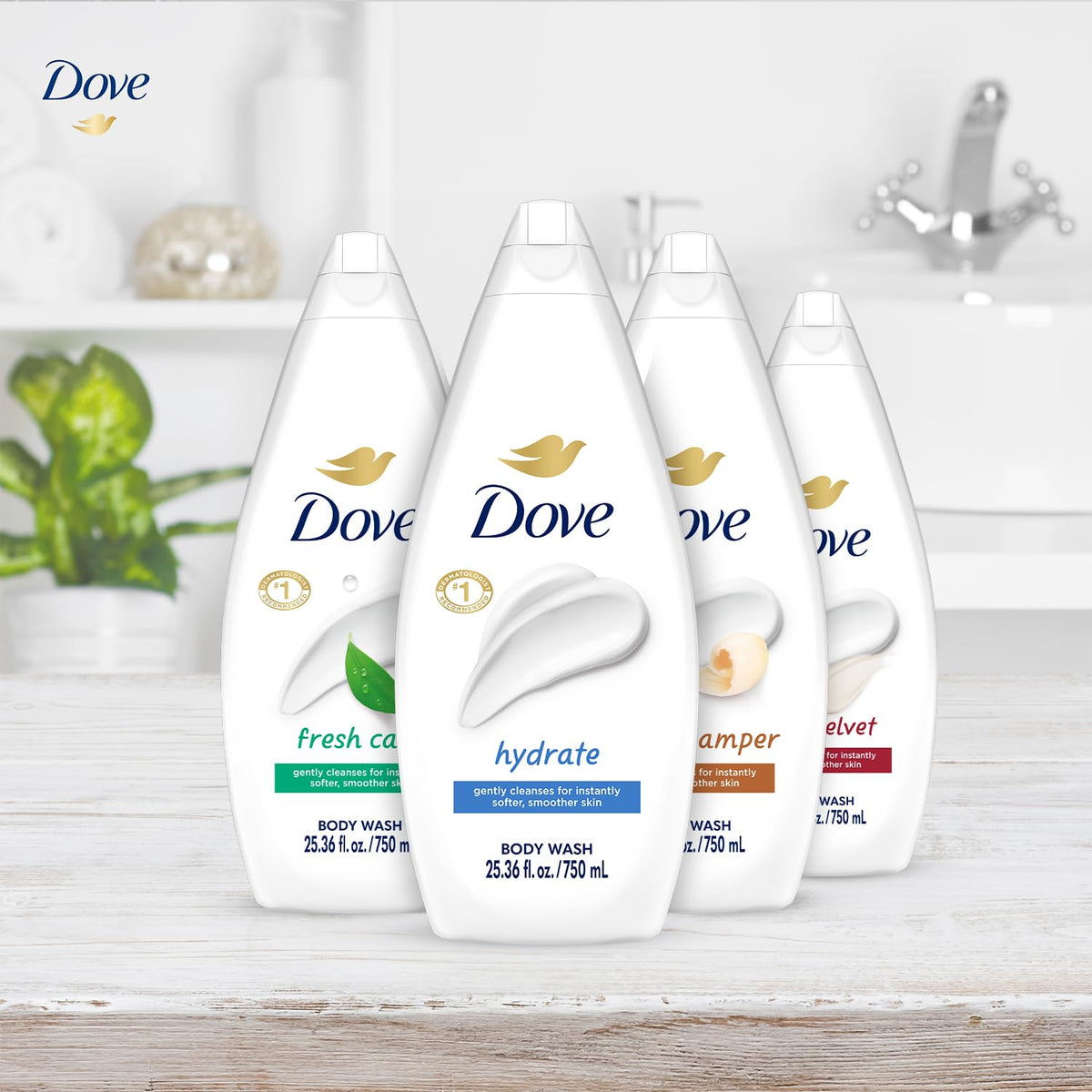 Dove Silky Velvet bottle conveys luxurious foam for pampering showers
