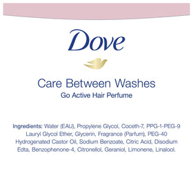 Dove Care Between Washes hair perfume spray for after-workout refresh.