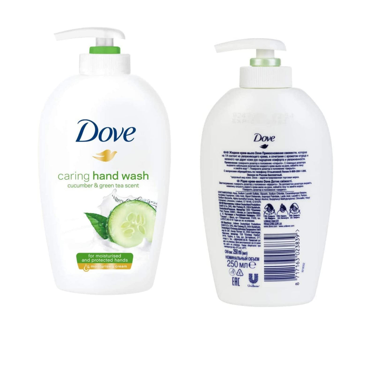 Dove Caring Hand Wash pump dispensing creamy lather for gentle cleansing