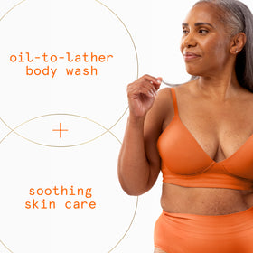 Dove Cleansing Oil with glycerin and a blend of almond, coconut, jojoba oils for softness
