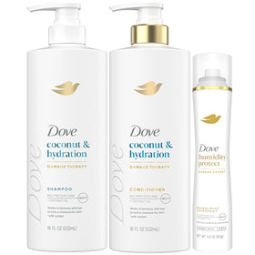 Dove Coconut & Hydration shampoo bottle promotes strengthened, nourished hair