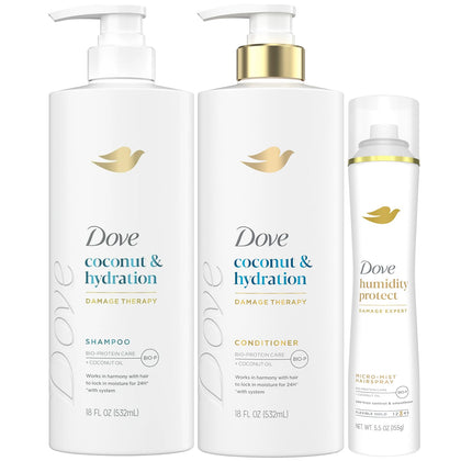 Dove Coconut & Hydration shampoo bottle promotes strengthened, nourished hair