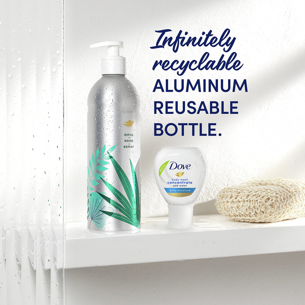 Dove Refillable bottle with concentrate ready for daily moisturizing.