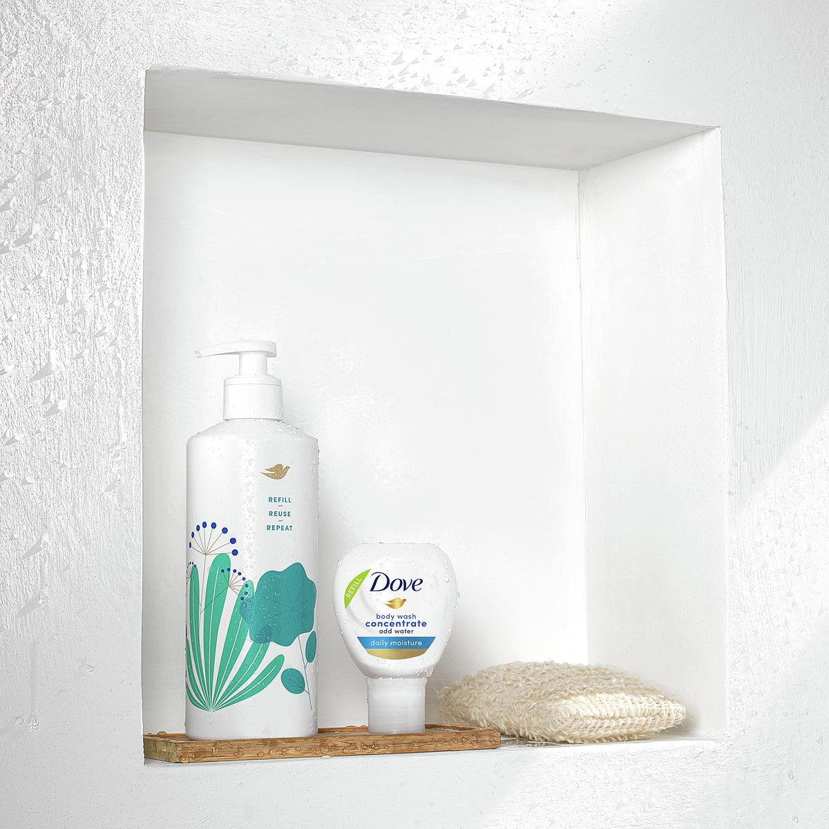 Dove Concentrate water mix yields 16 oz ready-to-use body wash after dilution.