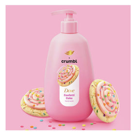 Dove Crumbl Confetti Cake label closeup shows Crumbl-inspired scent notes