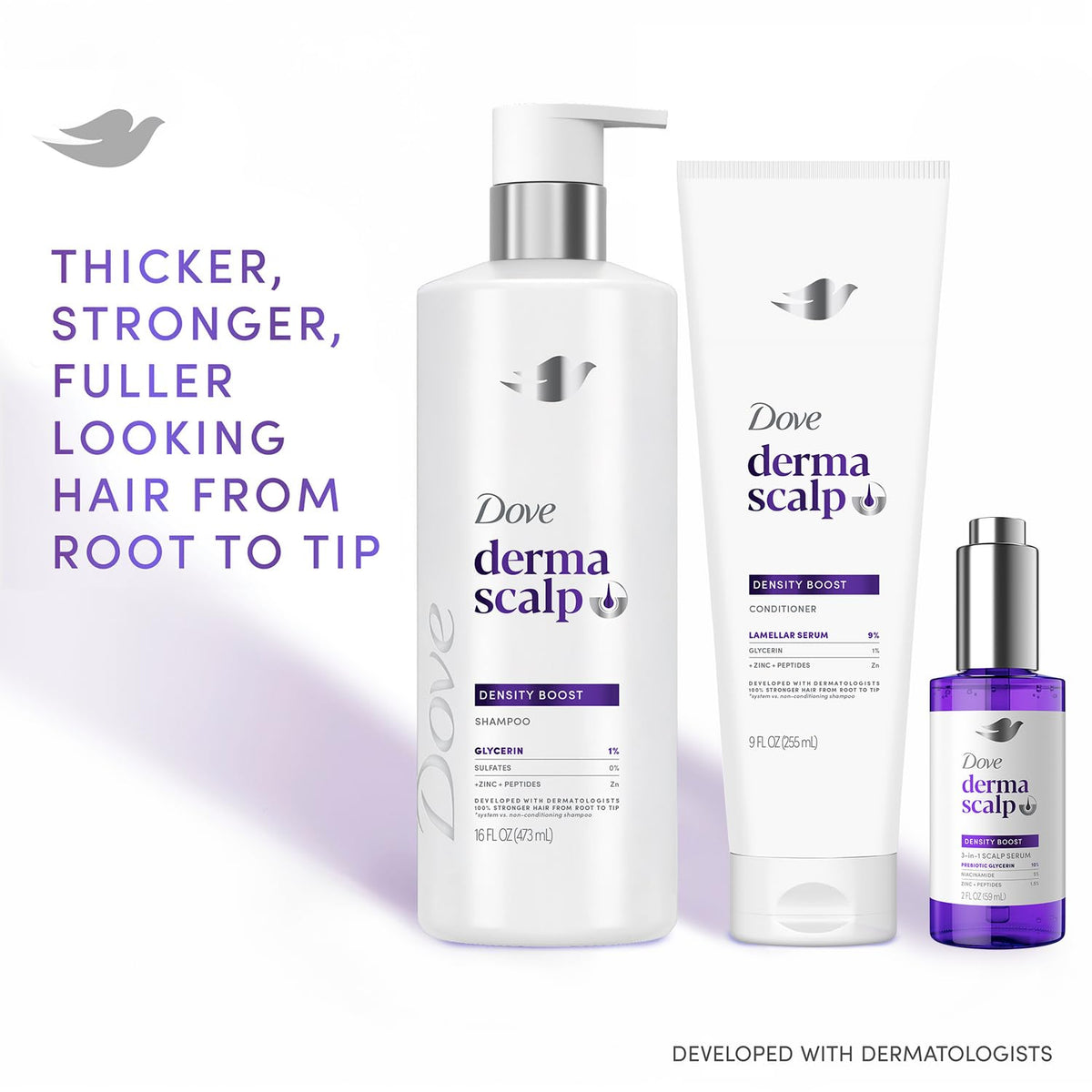 Dove Density Boost Fullness Serum dropper applies scalp serum for moisture and resilience