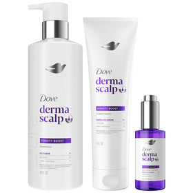 Dove Derma Scalp Thickening Shampoo bottle with density-boosting formula for fuller-looking hair