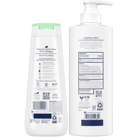 Dove DermaCare 2-in-1 shampoo and conditioner label highlighting balanced care
