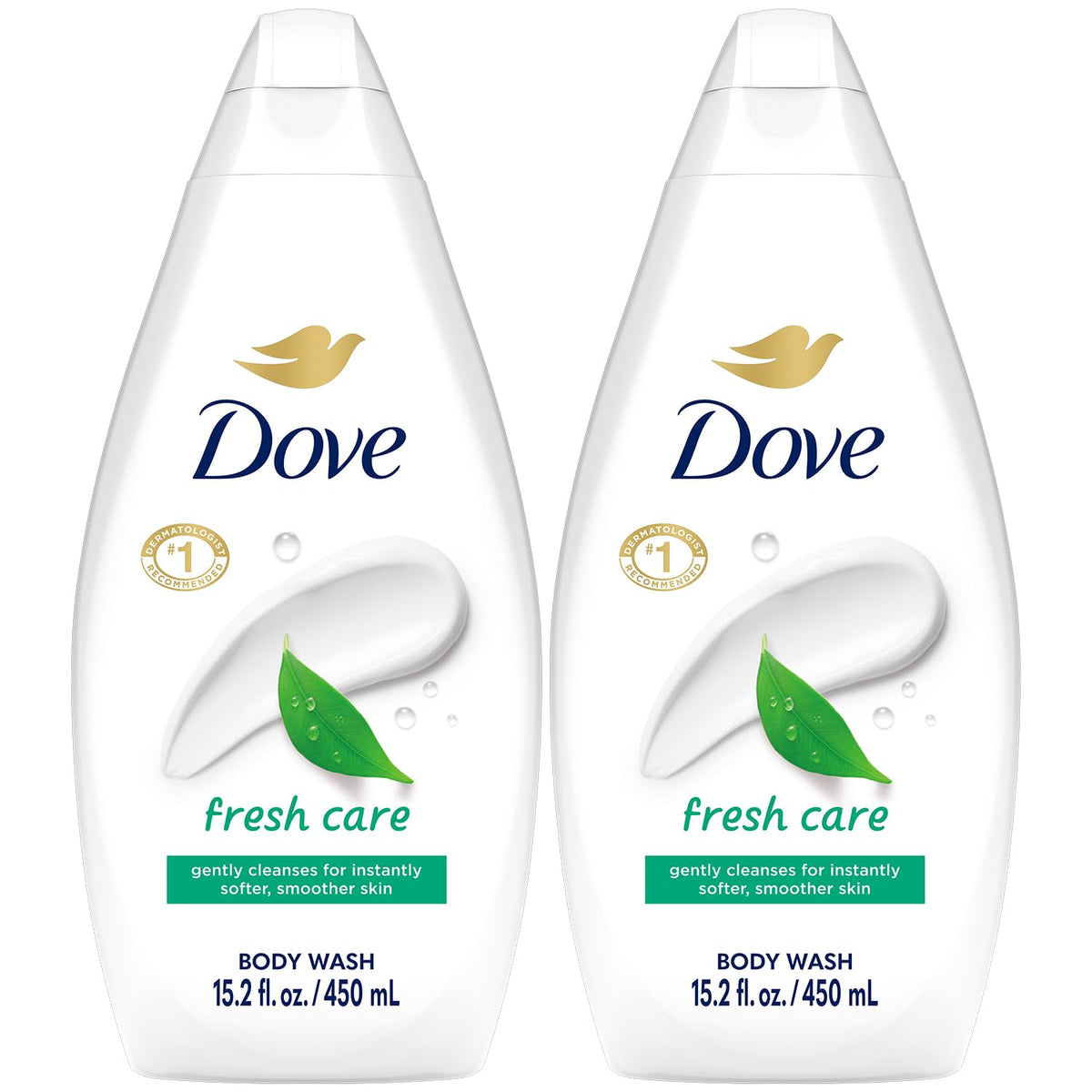 Dove Fresh Care body wash bottle showing a moisturizing, refreshing cleanse.