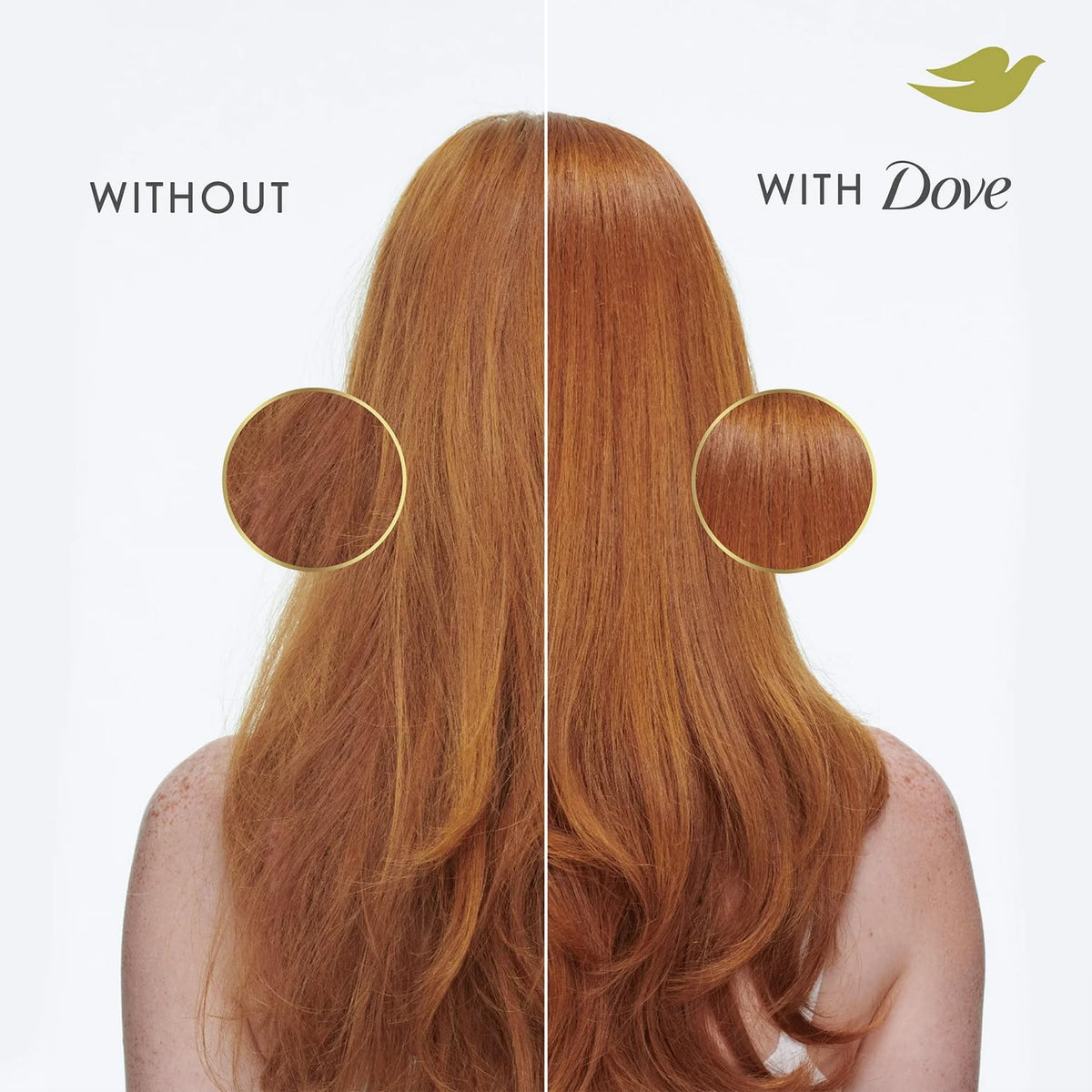 Dove frizz free hair close up showing shine and manageability