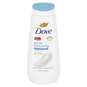 Dove Gentle Exfoliating Sea Minerals bottle pouring to start a gentle cleanse