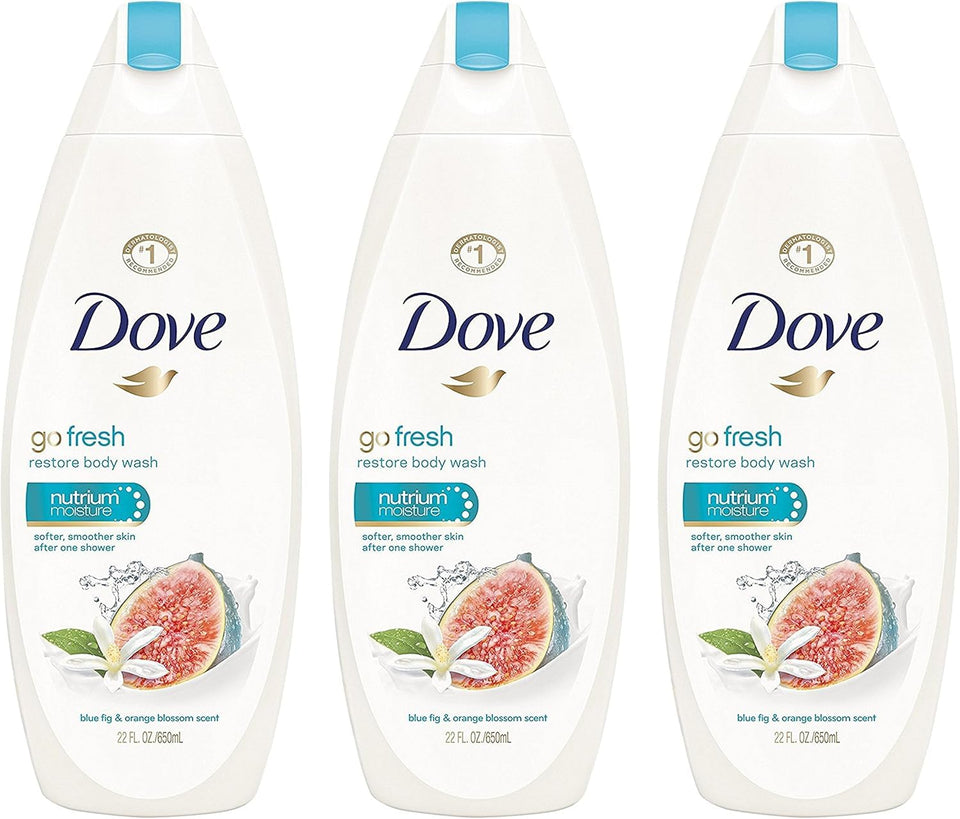 Dove Go Fresh blue fig orange blossom bottle for a refreshing daily cleanse.