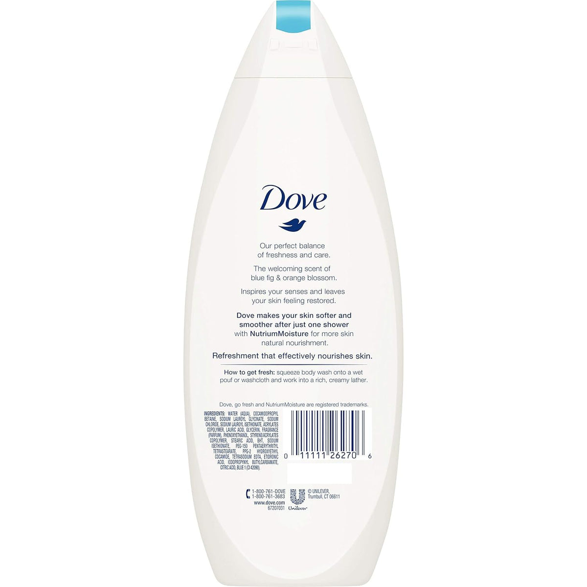 Dove Go Fresh fragrance with blue fig and orange blossom enhances your shower mood.