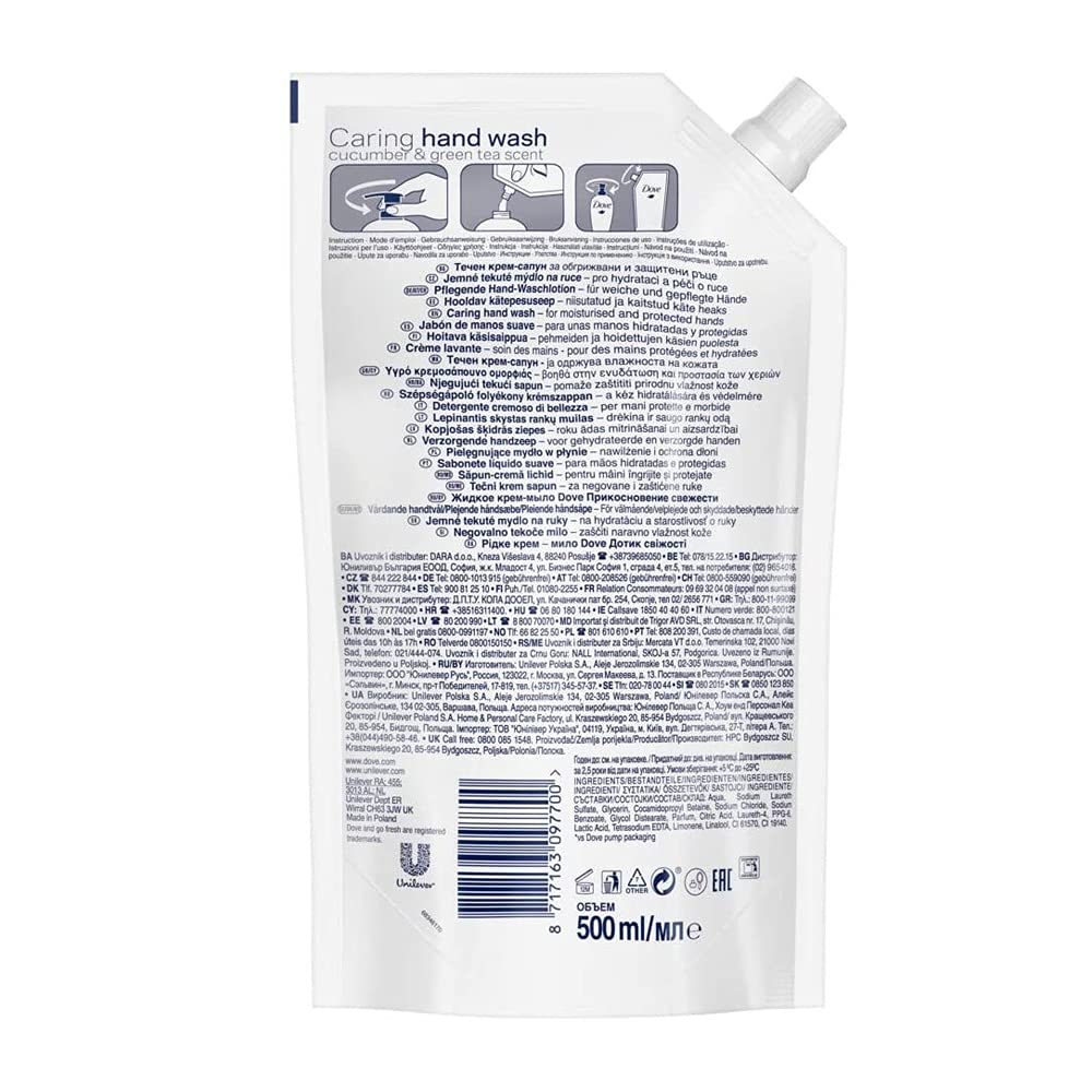 Dove Go Fresh cucumber and green tea hand wash close-up for gentle cleansing