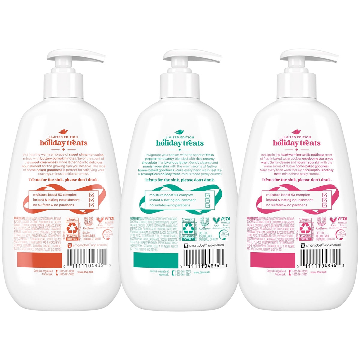 Dove Peppermint Bark hand wash bottle with refreshing peppermint notes.