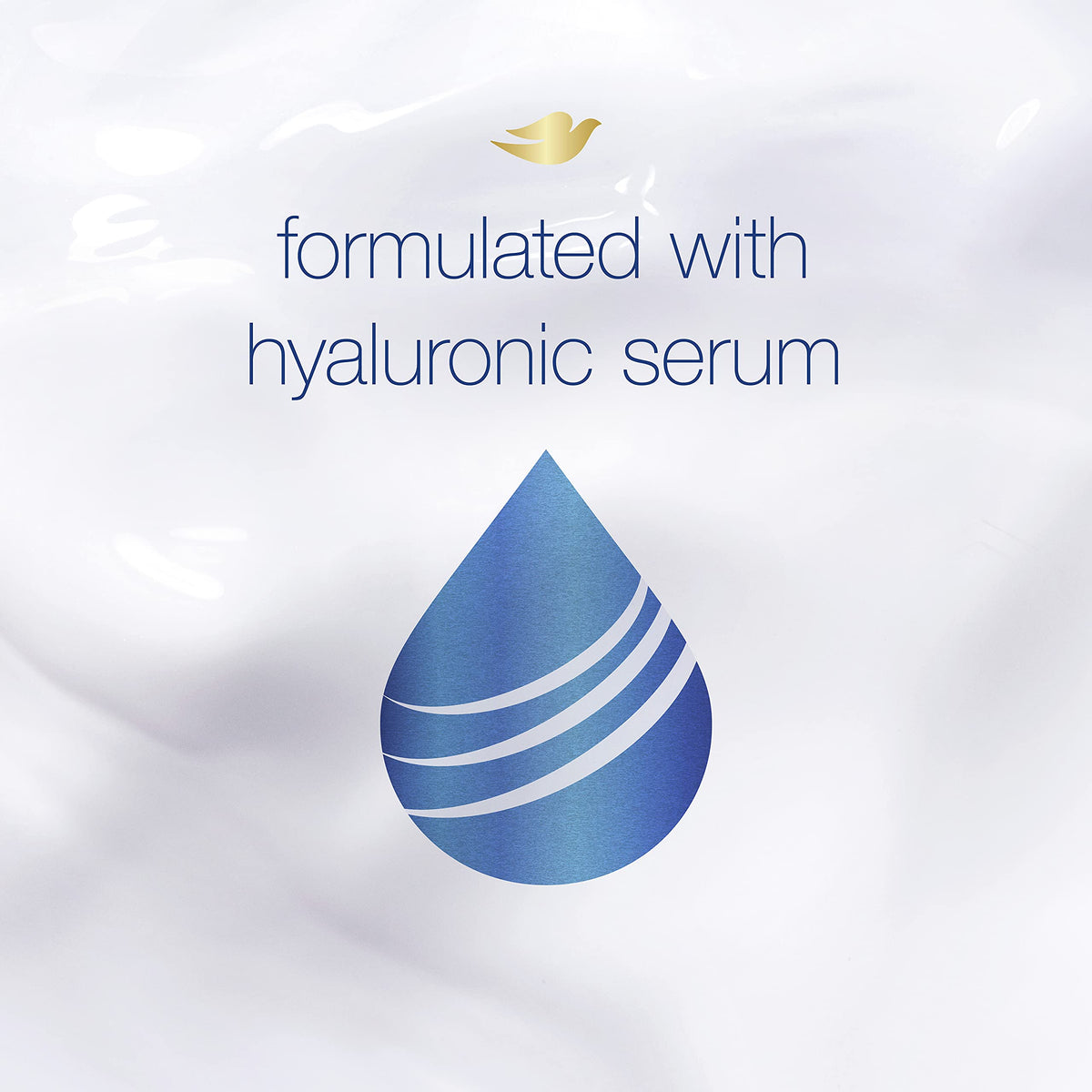 Dove conditioner close-up with hyaluronic serum for smoother hair.
