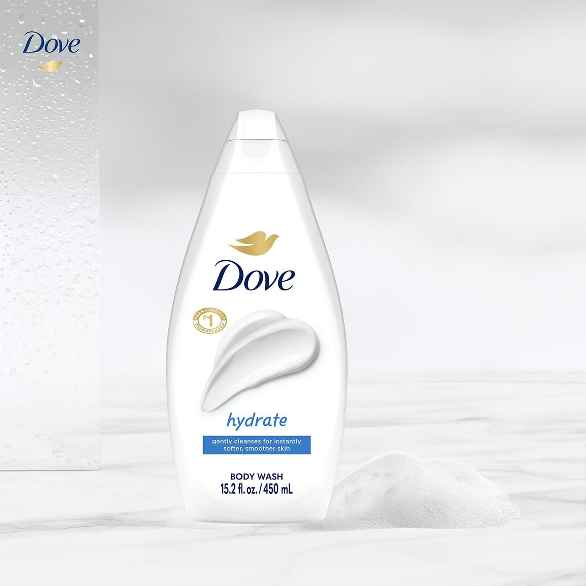 Dove Hydrate Body Wash with glycerin and lipids nourishes skin.