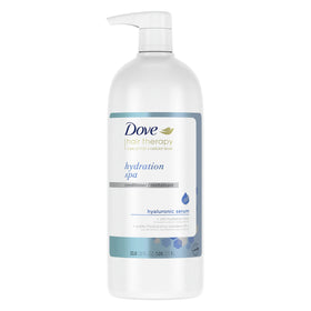 Dove Hydration Spa Conditioner bottle pouring to moisturize dry hair.