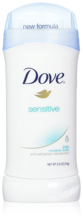 Dove Invisible Solid Sensitive Skin deodorant bottle front view showing discreet protection