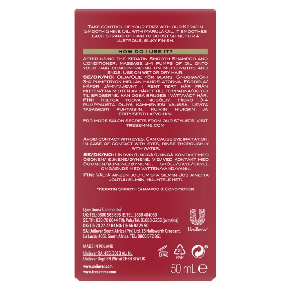 Dove Keratin Smooth Shine Oil pour action for easy application