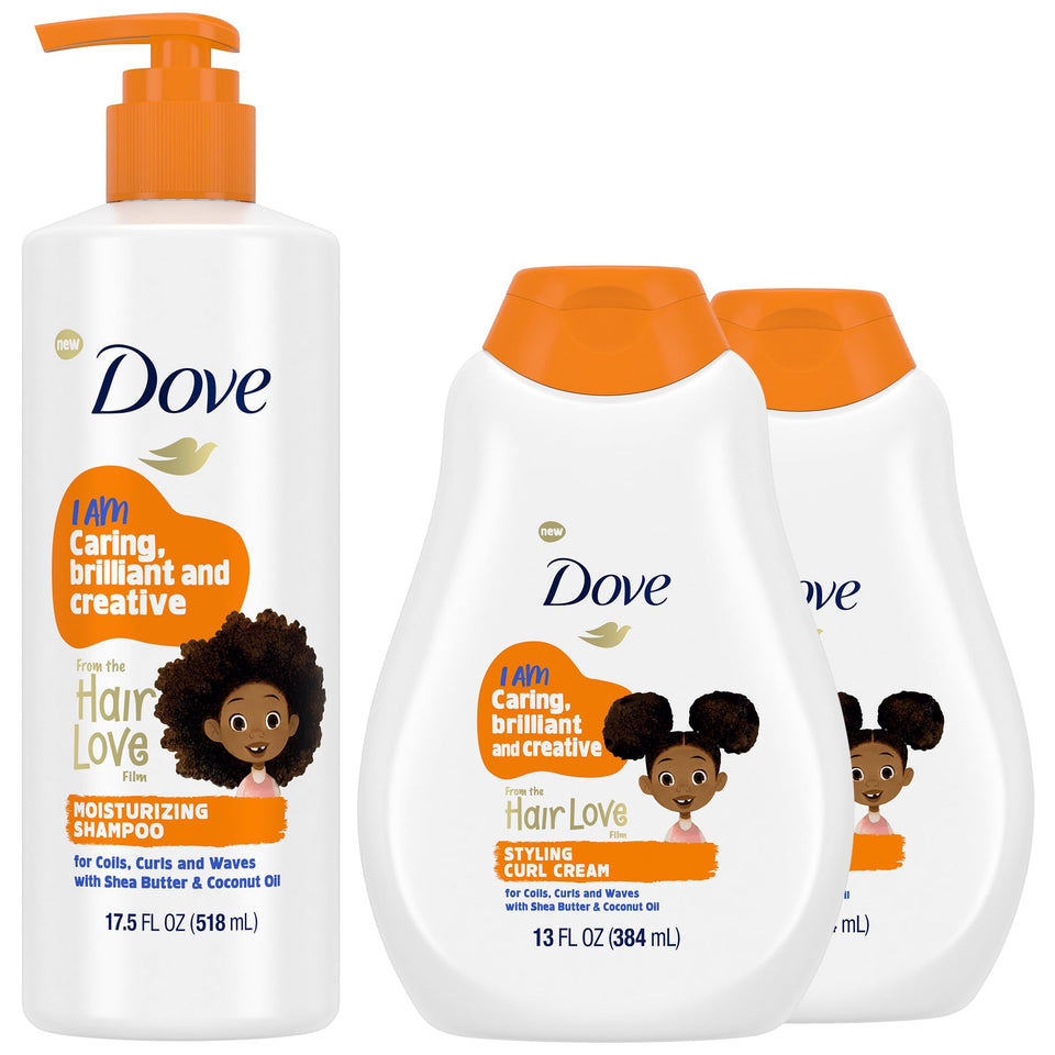 Dove Kids Moisturizing Shampoo bottle showing tear-free cleansing for curly hair.